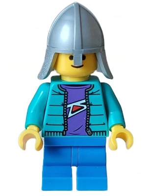 Child - Dark Turquoise Torso, Blue Medium Legs, Flat Silver Knight Helmet