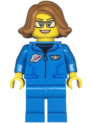 Space Scientist - Female, Dark Azure Jumpsuit, Medium Nougat Hair, Glasses, Open Mouth Smile