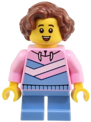 Kid, Bright Pink Torso, Bright Light Blue Legs, Reddish Brown Hair