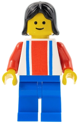 Vertical Lines Red & Blue - Red Arms - Blue Legs, Black Female Hair