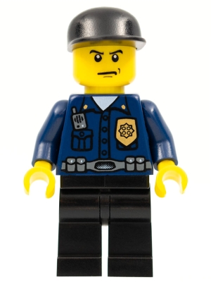 Police - World City Patrolman, Dark Blue Shirt with Badge and Radio, Black Legs, Black Cap