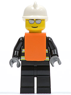 Fire - Reflective Stripes, Black Legs, White Fire Helmet, Silver Sunglasses, Orange Vest