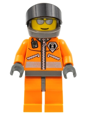 Coast Guard, Orange Jumpsuit with Zipper, Radio, and Badge, Dark Bluish Gray Hands, Dark Bluish Gray Helmet with Visor, Silver Sunglasses