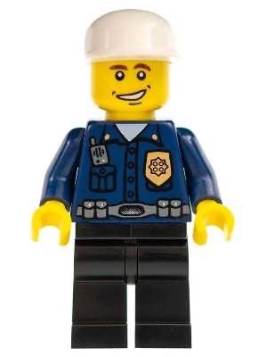 Police - World City Patrolman, Dark Blue Shirt with Badge and Radio, Black Legs, White Cap