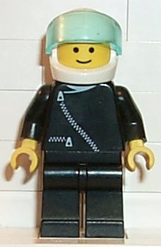 Jacket with Zipper - Black, Black Legs, White Helmet, Trans-Light Blue Visor