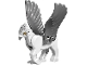 Part No: buckbeakc03  Name: Hippogriff with Flat Silver Wings, with Beak, Dark Bluish Gray and Silver Feathers, and Bright Light Orange Eyes Pattern (HP Buckbeak) - Plate 2 x 2 White