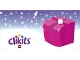 Part No: clikits255pb01  Name: Clikits Paper, Gift Tag with Hole with Dark Pink Present with Magenta Ribbon, Snowflakes, and Logo Pattern
