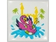 Part No: 10202pb030  Name: Tile 6 x 6 with Bottom Tubes with Dark Pink Flamingo, Yellow Castle, Medium Azure Water, Lime Palm Trees Pattern (Sticker) - Set 41430