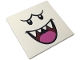 Part No: 10202pb059  Name: Tile 6 x 6 with Bottom Tubes with Black Eyes and Eyebrows, Dark Red Open Mouth Smile with Sharp Teeth and Dark Pink Tongue Pattern (Super Mario King Boo Face)