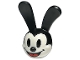 Part No: 102176pb01  Name: Minifigure, Head, Modified Rabbit with Molded Black Rounded Ears and Printed Black Eyes and Mouth with Red Tongue Pattern (Oswald)