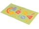 Lot ID: 405597702  Part No: 103669pb03  Name: Duplo, Cloth Play Rug 5 x 9 cm with Coral, Yellow, and Medium Blue Shapes, Crayons and Rainbow on Yellowish Green Background Pattern