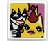 Part No: 11203pb093  Name: Tile, Modified 2 x 2 Inverted with Yellow Kryptomite Wearing Red Party Hat and Harley Quinn with Lipstick Pattern (Sticker) – Set 41236