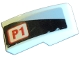 Part No: 11477pb143R  Name: Slope, Curved 2 x 1 x 2/3 with Light Bluish Gray Triangle and Red 'P1' on Black Background Pattern Model Right Side (Sticker) - Set 75872