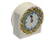 Part No: 14222pb020  Name: Duplo, Brick 1 x 2 x 2 Round Top, Cut Away Sides with Clock and Gold Frame Pattern