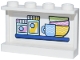 Part No: 14718pb085  Name: Panel 1 x 4 x 2 with Side Supports - Hollow Studs with Blue Shelf with Bright Light Blue, Bright Pink, Yellow and Yellowish Green Jars, Mug and Bowls Pattern (Sticker) - Set 42670