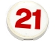 Part No: 14769pb0134  Name: Tile, Round 2 x 2 with Bottom Stud Holder with Red '21' Pattern (Sticker) - Set 60115