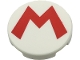 Part No: 14769pb0730  Name: Tile, Round 2 x 2 with Bottom Stud Holder with Super Mario Logo Red Capital Letter M Pattern