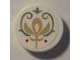 Part No: 14769pb407  Name: Tile, Round 2 x 2 with Bottom Stud Holder with Gold Crest and Sand Green Scrollwork Pattern (Sticker) - Set 41068
