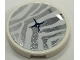 Part No: 14769pb486  Name: Tile, Round 2 x 2 with Bottom Stud Holder with Cushion with White Tiger Stripes and Black Button on Silver Mirrored Background Pattern (Sticker) - Set 41341