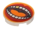 Lot ID: 381687332  Part No: 14769pb498  Name: Tile, Round 2 x 2 with Bottom Stud Holder with Large Mouth, Red Lips, Orange Tongue, White Teeth with Gold Tooth Pattern
