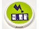 Part No: 14769pb641  Name: Tile, Round 2 x 2 with Bottom Stud Holder with Dark Purple Electric Charging Point Lightning Bolt and Digital '4.17' on Lime Background Pattern (Sticker) - Set 41350