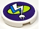 Part No: 14769pb642  Name: Tile, Round 2 x 2 with Bottom Stud Holder with Dark Azure and White Electric Charging Point Lightning Bolt and Lime Oval on Dark Purple Background Pattern (Sticker) - Set 41350