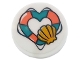 Part No: 14769pb685  Name: Tile, Round 2 x 2 with Bottom Stud Holder with Dark Blue and Coral Heart Shape Life Preserver and Orange Shell (Sticker) - Set 41413