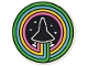Part No: 14769pb710  Name: Tile, Round 2 x 2 with Bottom Stud Holder with Space Shuttle, Smoke and Dots on Back Background in Bright Green, Medium Azure, Bright Light Orange and Bright Pink Concentric Circles Pattern