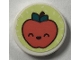 Part No: 14769pb758  Name: Tile, Round 2 x 2 with Bottom Stud Holder with Coral Apple with Face on Yellowish Green Background Pattern (Sticker) - Set 41926