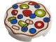 Part No: 14769pb778  Name: Tile, Round 2 x 2 with Bottom Stud Holder with Red Strawberries, Blue Blueberries and Lime Kiwi Fruit Slices Pattern