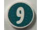 Part No: 14769pb796  Name: Tile, Round 2 x 2 with Bottom Stud Holder with Number 9 on Dark Turquoise Background Pattern (Sticker) - Set 41926
