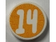 Part No: 14769pb820  Name: Tile, Round 2 x 2 with Bottom Stud Holder with Number 14 on Bright Light Orange Background Pattern (Sticker) - Set 41926