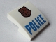 Part No: 15068pb046b  Name: Slope, Curved 2 x 2 x 2/3 with Copper Badge with Star and Black Outline, Blue 'POLICE' Pattern