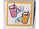 Part No: 15210pb136  Name: Road Sign 2 x 2 Square with Open O Clip with Menu, Prices, Bright Light Orange and Dark Pink Drinks with Straws Pattern (Sticker) - Set 41312