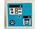 Part No: 15210pb203  Name: Road Sign 2 x 2 Square with Open O Clip with Computer Screen with Check Boxes, Paw Prints, Mouse Cursor Arrow, Pills in Jar and Windows on Dark Azure Background Pattern (Sticker) - Set 41446