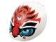 Lego part: Large Figure Armor, Round, Smooth with Bar Handle - Free Ends with Red Tiger Face with Black Eyebrows, Dots, Nose and Markings, Medium Azure and Metallic Light Blue Robotic Eyes and Forehead Chevron Pattern
