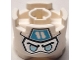 Lego part: Brick, Round 2 x 2 with Pin Holes with Balaclava with Ninjago Logogram Letter Z on Medium Azure Pentagon over Silver Face with Black Eyebrows and Metallic Light Blue Eyes Pattern (Zane Head)