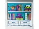 Part No: 1751pb055 Name: Tile 4 x 4 with Shelves with Books, Cup, Magic Lamp and Drawers Pattern (Sticker) - Set 43215 Part No: 1751pb055 Name: Tile 4 x 4 with Shelves with Books, Cup, Magic Lamp and Drawers Pattern (Sticker) - Set 43215