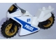 Part No: 18895c05pb02  Name: Motorcycle Sport Bike with Black Windshield with Gold Badge Pattern, Black Frame, Pearl Gold Wheels and Dark Bluish Gray Handlebars with Police Pattern on Both Sides (Stickers) - Set 60137