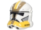 Part No: 2019pb13  Name: Minifigure, Headgear Helmet SW Clone Trooper (Phase 2) with Holes with Black Visor, Yellow and Dark Tan Markings and Light Bluish Gray Cheek Indents Pattern