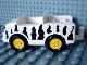 Lot ID: 340530849  Part No: 2218c06pb01  Name: Duplo Car with 2 x 2 Studs and White Base with Yellow Wheels with Black Safari Stripes Pattern