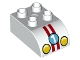 Lot ID: 393583374  Part No: 2302pb14  Name: Duplo, Brick 2 x 3 Slope Curved with Yellow Headlights, Red Stripes, and Number 1 on Medium Azure Circle Pattern