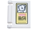 Part No: 24093pb072  Name: Minifigure, Utensil Book Cover with Bright Light Yellow Sign, White Kitten / Cat, Bright Pink Rectangle, and Black Text Pattern (Sticker) - Set 42615