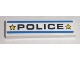 Part No: 2431pb0133  Name: Tile 1 x 4 with Black 'POLICE', Yellow Stars and Blue Stripes Pattern (Sticker) - Set 8211