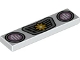Lego part: Tile 1 x 4 with Bright Pink Headlights and Silver Grille with Bright Light Orange Flower Pattern