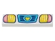 Lego part: Tile 1 x 4 with Medium Azure Vehicle Grille with Heart, Coral and Yellow Headlights Pattern