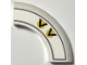 Lego part: Brick, Round Corner 5 x 5 x 1 without Studs with 2 Black Chevrons / V-Shapes on Yellow Circles and Dark Bluish Gray Border Pattern Model Right Side (Sticker) - Set 75327
