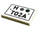 Part No: 26603pb197  Name: Tile 2 x 3 with License Plate, Black 'H' and 'T02A'  Pattern (Sticker) - Set 10279