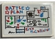 Part No: 26603pb203  Name: Tile 2 x 3 with Red and Dark Azure 'BATTLE PLAN' and 'Kevin McCallister' with Crayon House Diagram Pattern (Sticker) - Set 21330