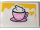 Part No: 26603pb335  Name: Tile 2 x 3 with Bright Pink Cup with Cream, 'Café' (Cafe) and Yellow Heart Pattern (Sticker) - Set 41426